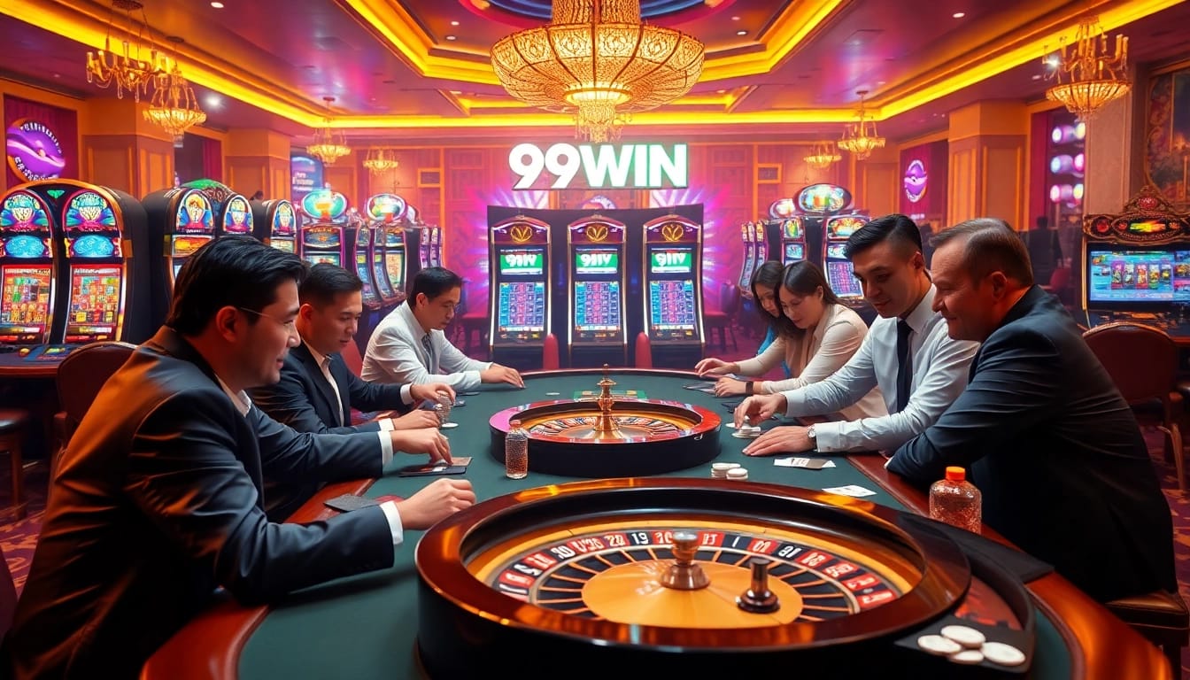 Experience the thrill of winning at 99WIN with vibrant casino action featuring roulette and slot machines.