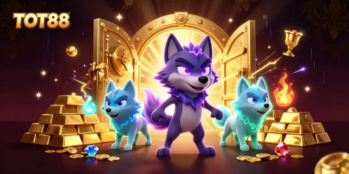 TOT88 showcases ghostly wolves and treasures in a captivating casino adventure scene.