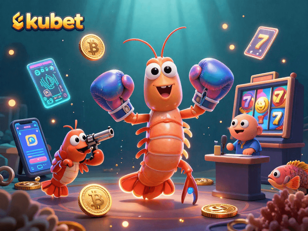 Engage in kubet casino action with vibrant 3D artwork showcasing crypto themes and slot elements.