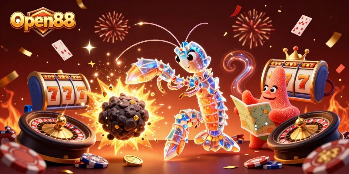 Engage in thrilling gameplay with Open88's vibrant online casino adventure featuring samurai shrimp and star charts.