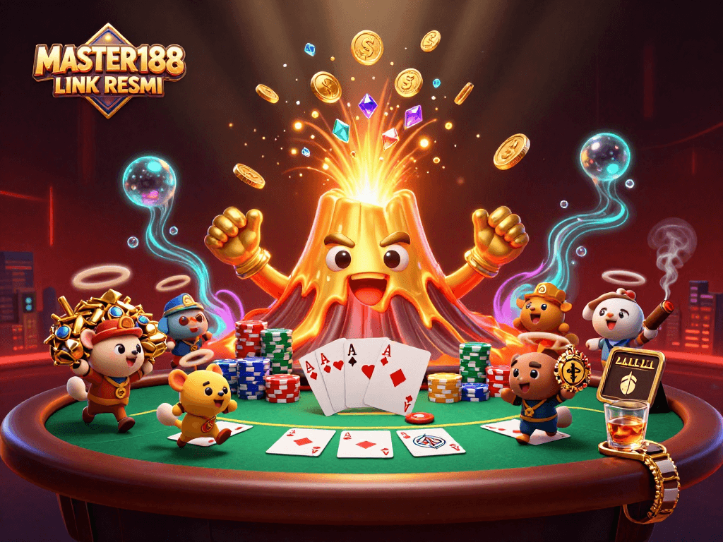 Engage with the MASTER188 LINK RESMI to witness a triumphant erupting volcano amidst an exciting poker showdown.
