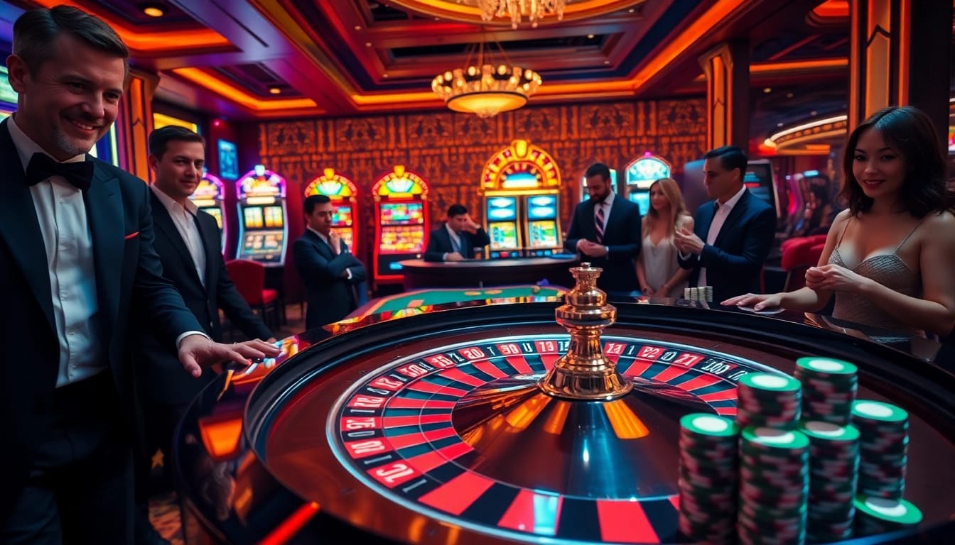 Exciting gambling action at a roulette table with vibrant atmosphere, showcasing luck8.jpn.com experience.