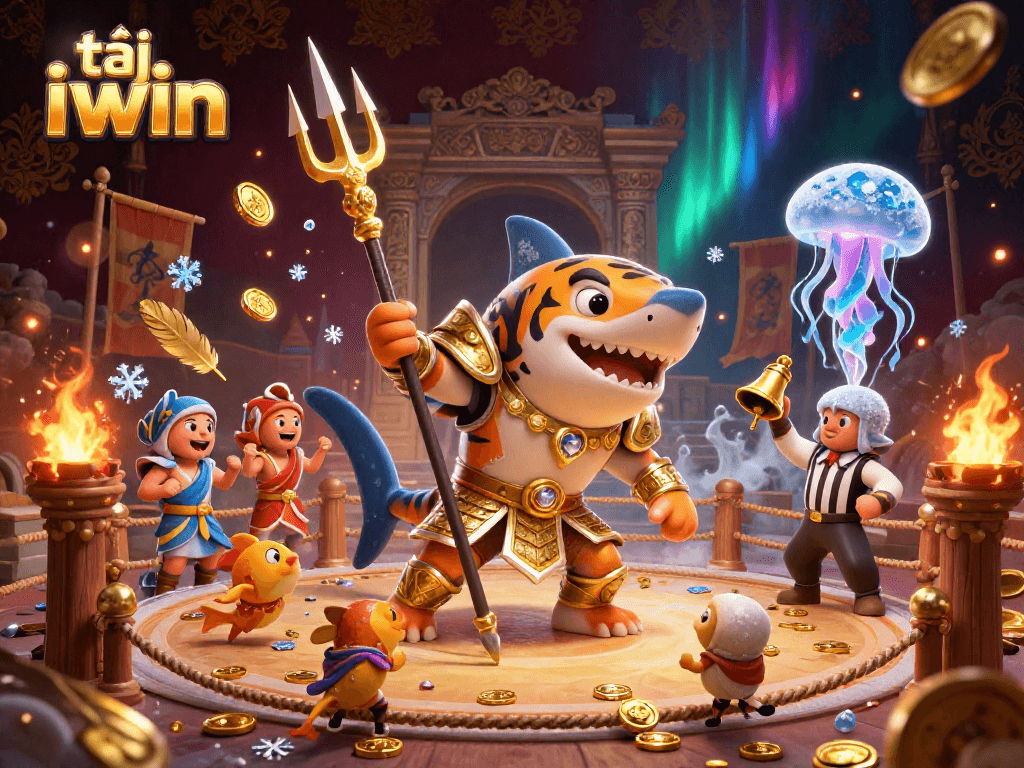 Engage with the thrilling world of tải iwin in this 3D underwater casino battle featuring a tiger shark.