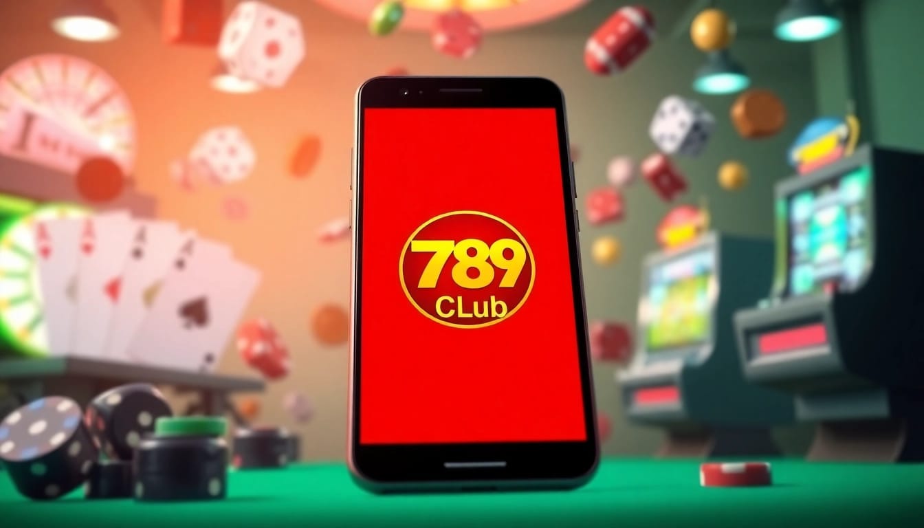 Engaging display of 789Club APK on smartphone with gaming elements.