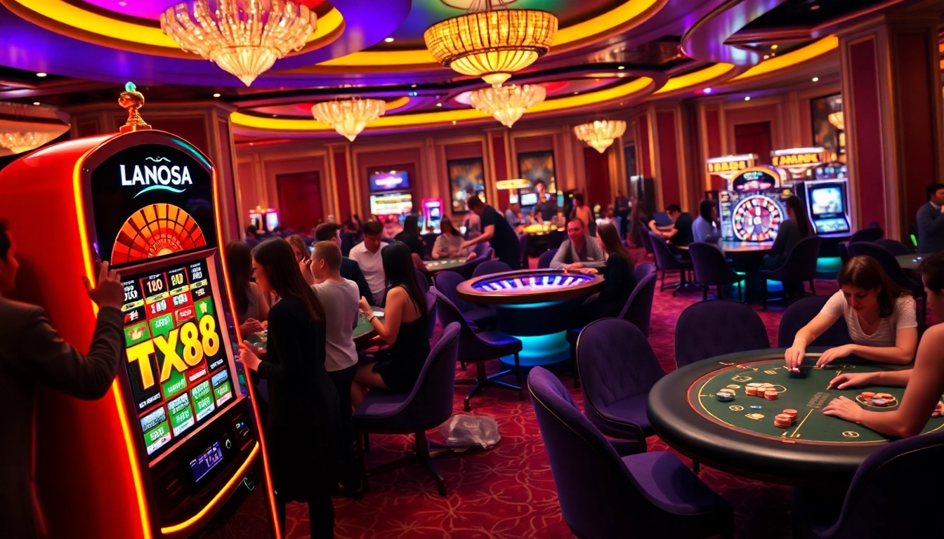 Players enjoying the excitement of the TX88 slot machine on a vibrant casino floor.