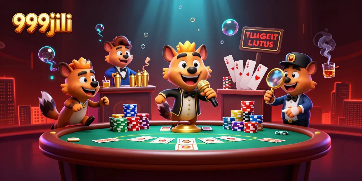 999jili hyenas perform comedy while managing a vibrant casino scene filled with poker and entertainment.