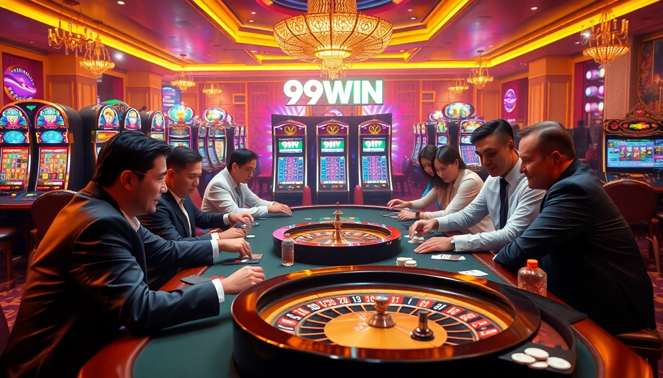 Experience the thrill of winning at 99WIN with vibrant casino action featuring roulette and slot machines.
