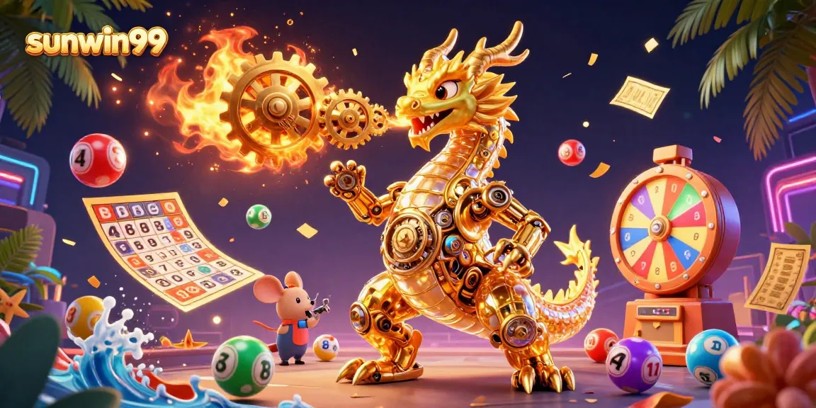 Experience the thrilling gameplay of sunwin99 with vibrant lottery elements and a golden dragon