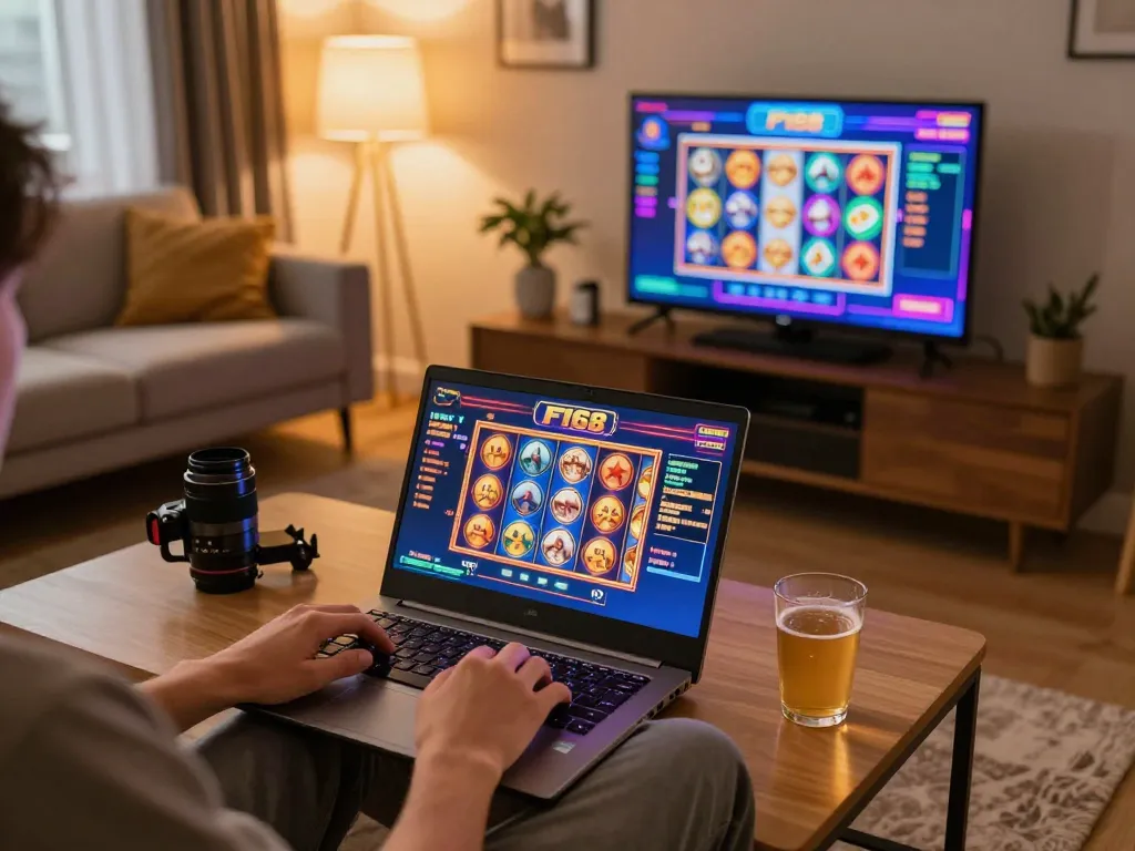 Engaging in F168 online slot machine gaming from home in a cozy environment