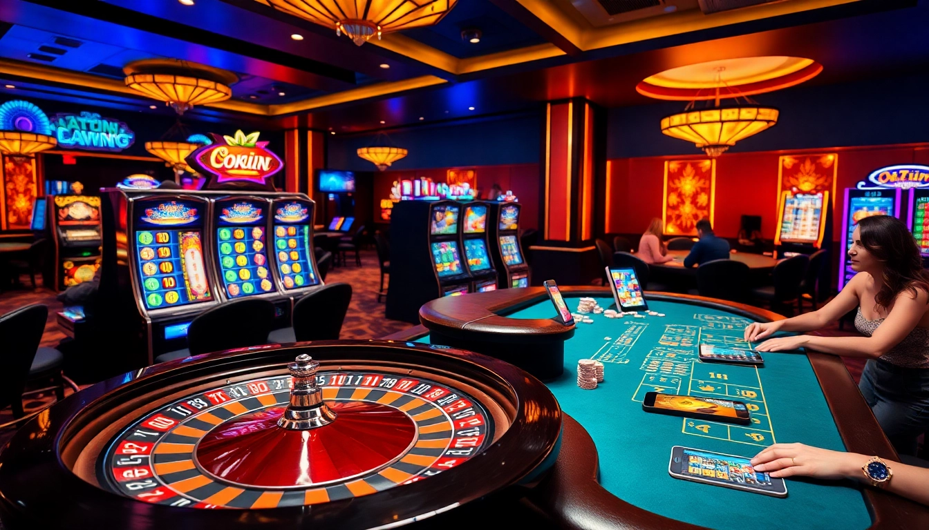 Experience the thrill of gaming at okwin with vibrant casino tables, bright slot machines, and poker excitement.