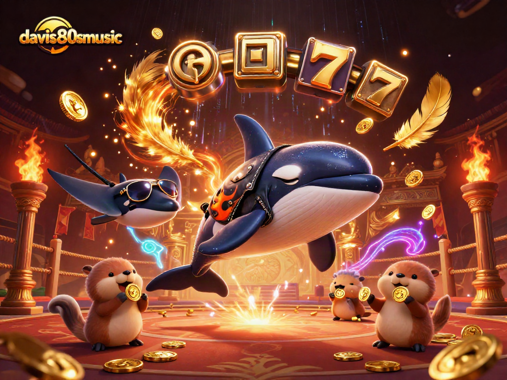 Dive into excitement with davis80smusic's vibrant 3D casino scene featuring a biker orca and lucky sea otters.