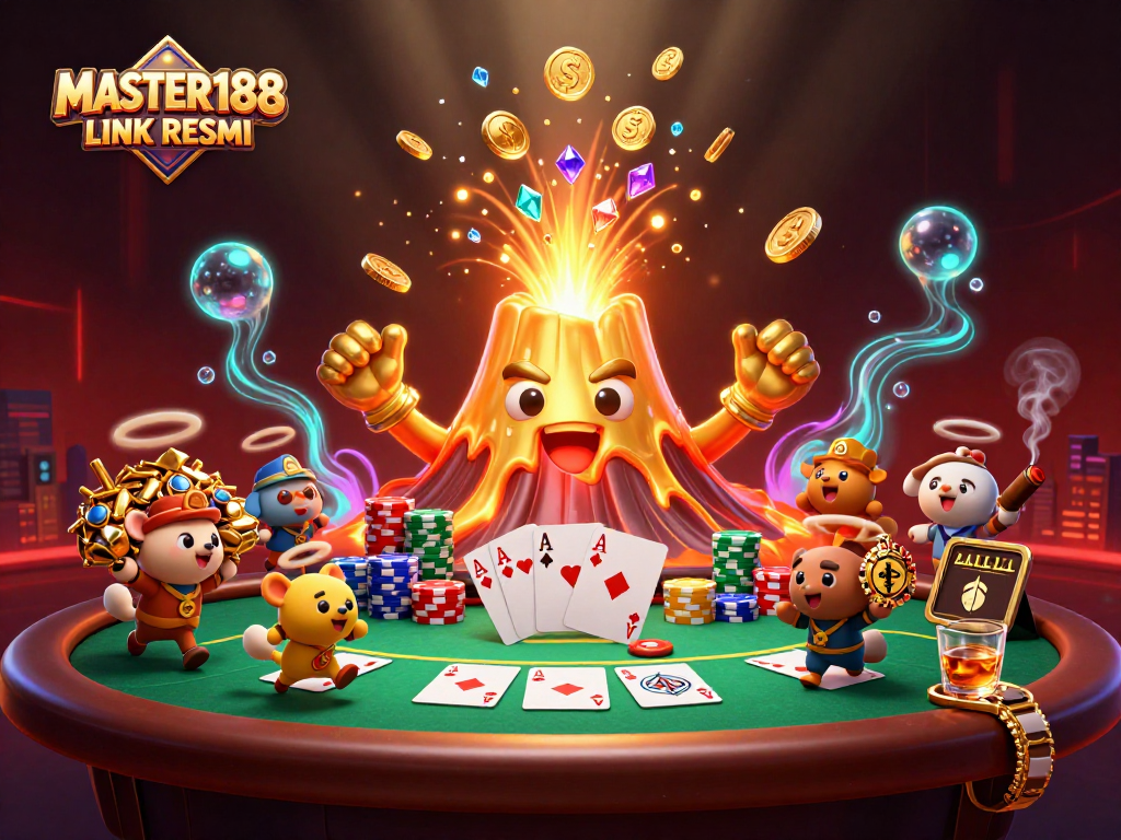 Engage with the MASTER188 LINK RESMI to witness a triumphant erupting volcano amidst an exciting poker showdown.