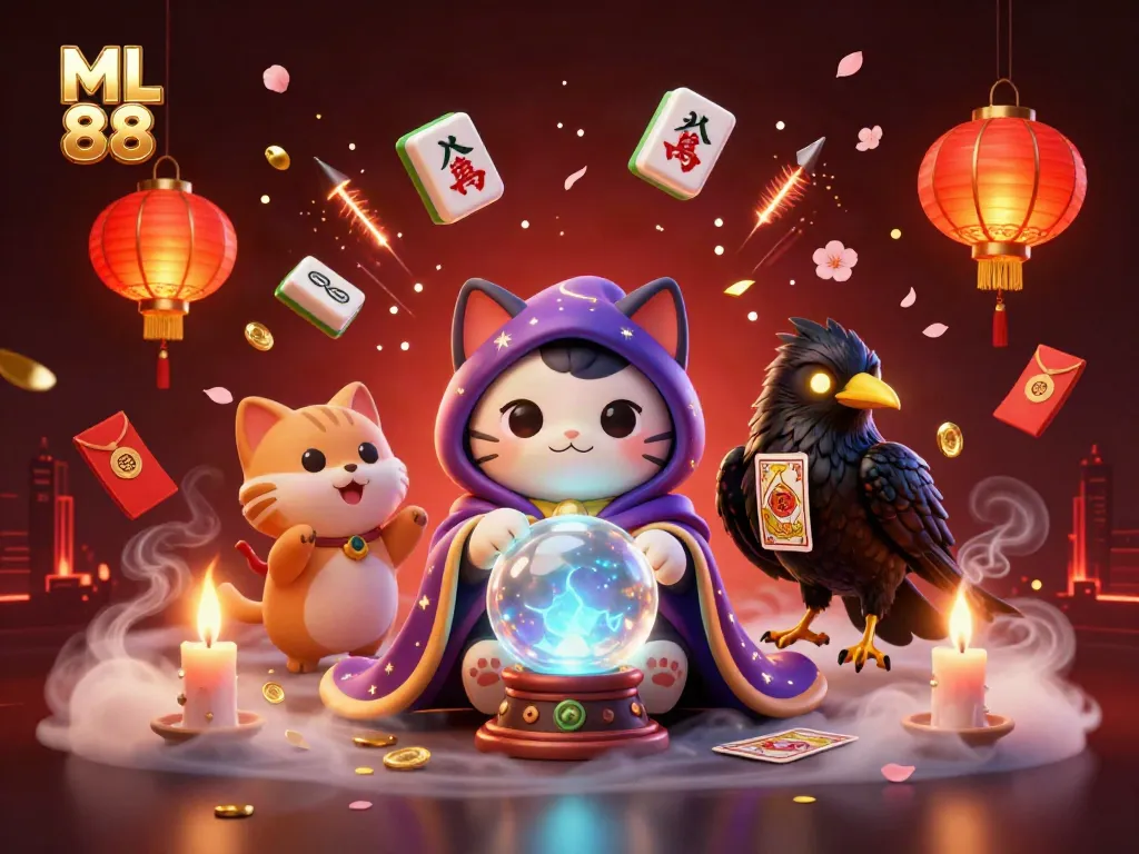 Experience the enchanting ML 88 gaming world with vibrant characters and elements representing luck and excitement.