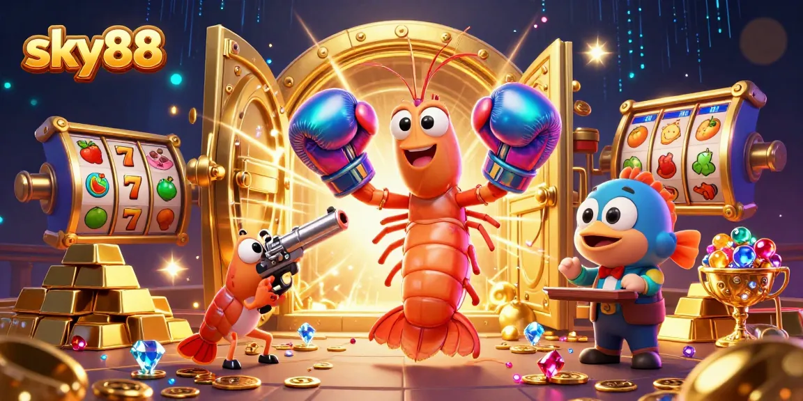 Engage in thrilling jackpots at sky88, showcasing vibrant slot reels and sparkling treasures.