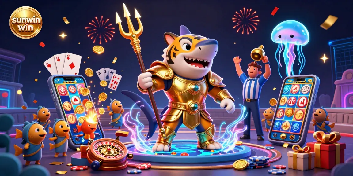 Experience thrilling gameplay with sunwin win in this vibrant 3D digital casino illustration.