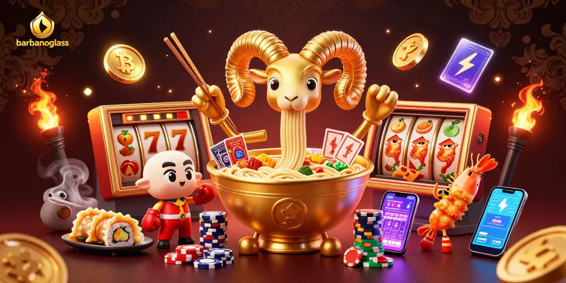 Experience barbanoglass' dynamic casino scene with vibrant characters handling slot reels, cards, and crypto elements.