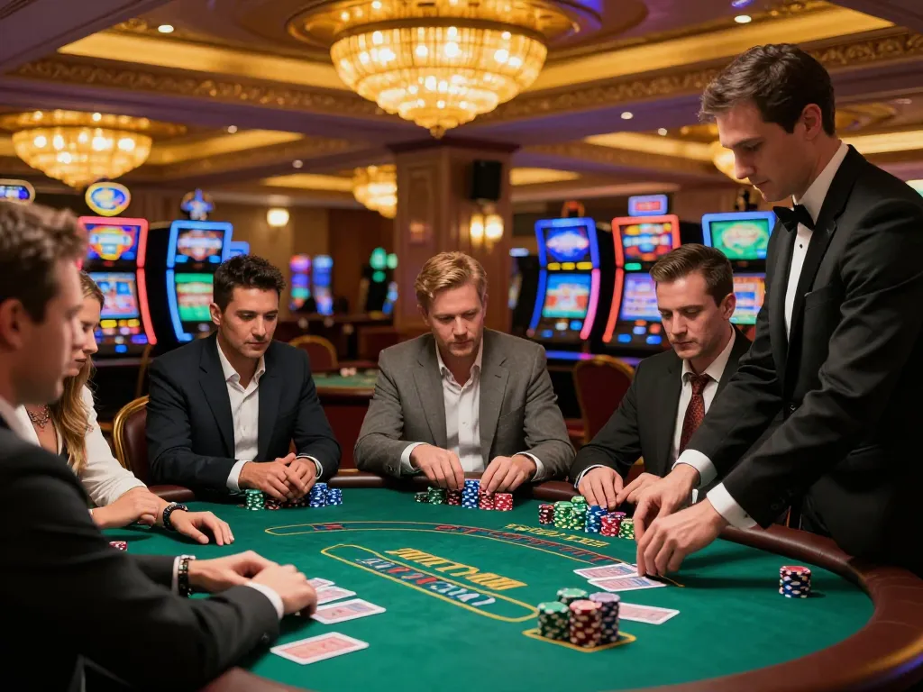 Players engaged in intense blackjack gameplay at a sunwin casino, showcasing strategy and excitement