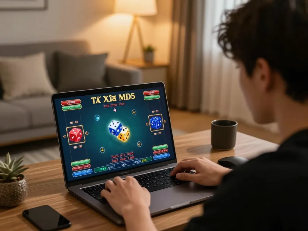 Engaging Tài Xỉu MD5 gameplay on a laptop highlighting online gambling strategy.