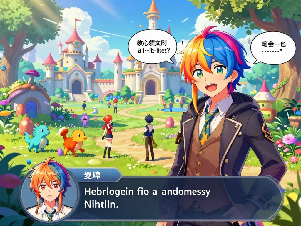 Vibrant virtual world of a hentai game with animated character exploring fantasy landscape.