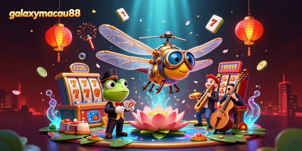 Engage with the thrill of gaming at galaxymacau88, featuring a cartoon dragonfly pilot and dynamic casino elements.