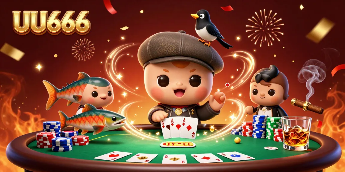 Experience UU666 excitement as cartoon Nessie and friends enjoy a lively poker scene filled with vibrant casino elements.