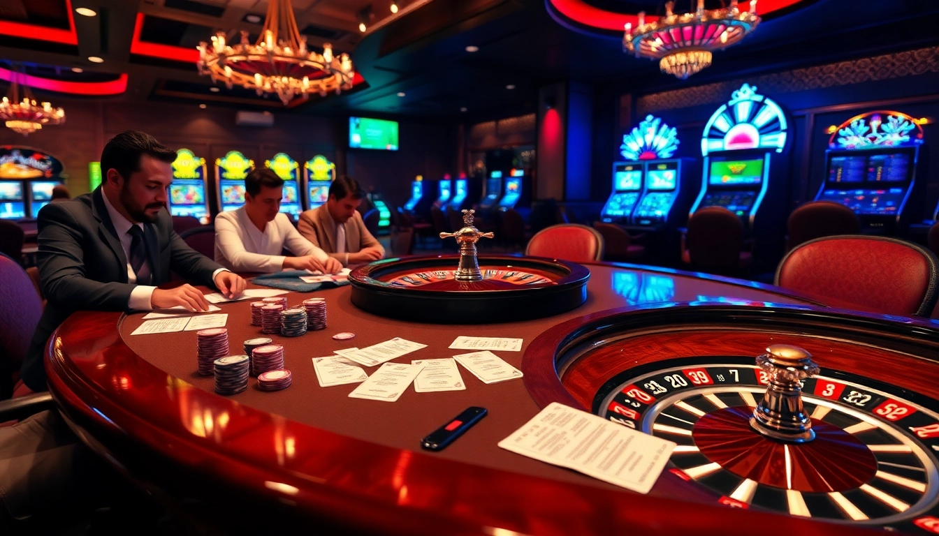 Players engaging in high-stakes poker action at the E2bet casino table.