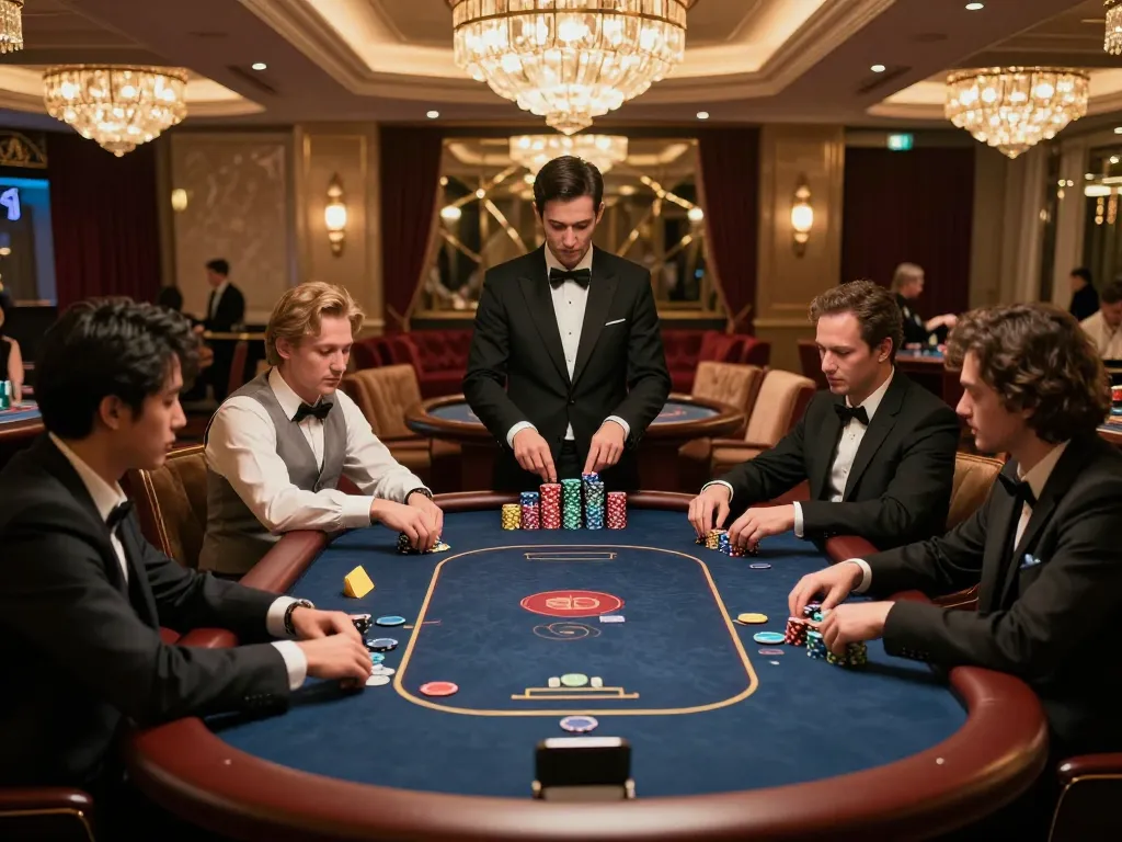 Players strategizing at a VIP poker table in the exclusive gaming area at vipwin casino.