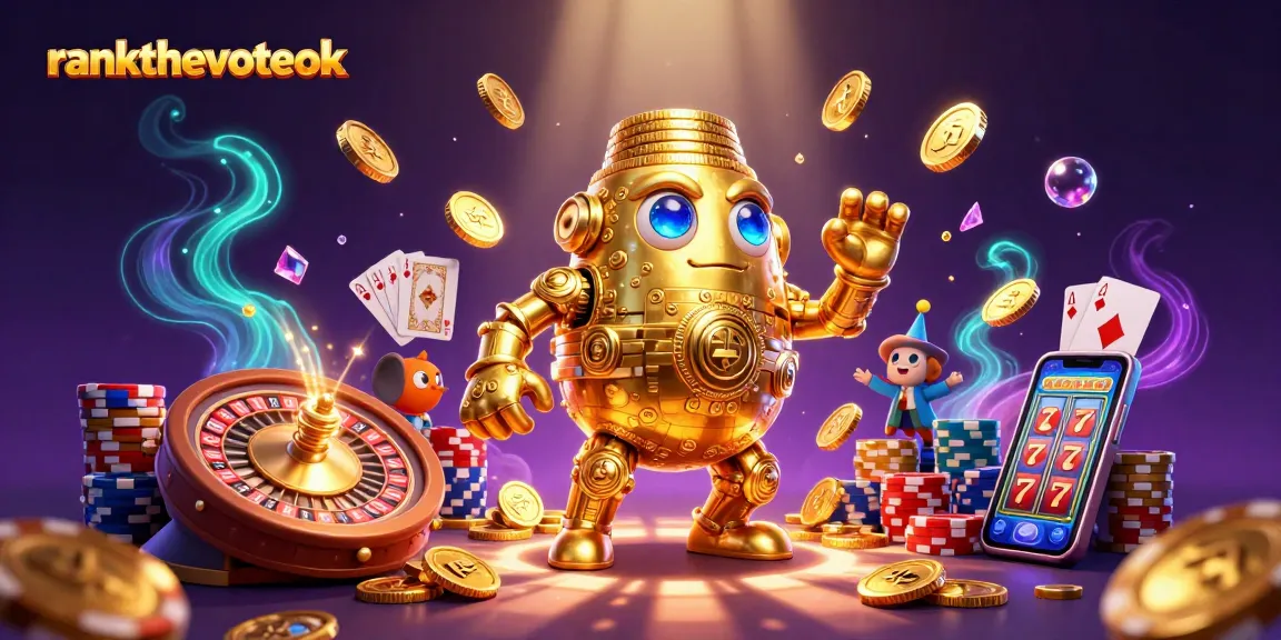 Spin and win with rankthevoteok using an ancient golem surrounded by dynamic casino elements.