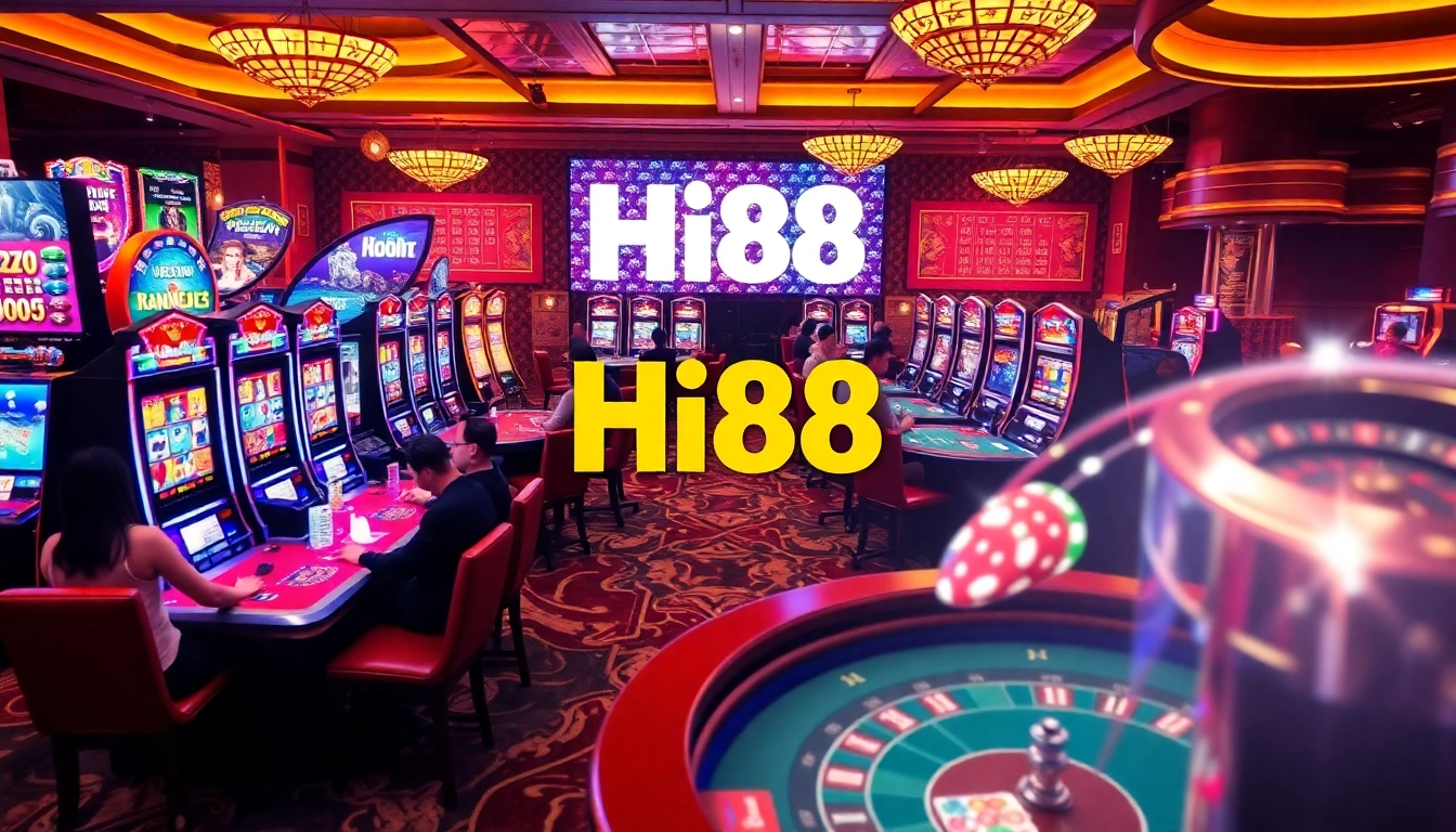 Engage in thrilling casino games at Hi88 with vibrant tables, exciting slot machines, and dynamic players.
