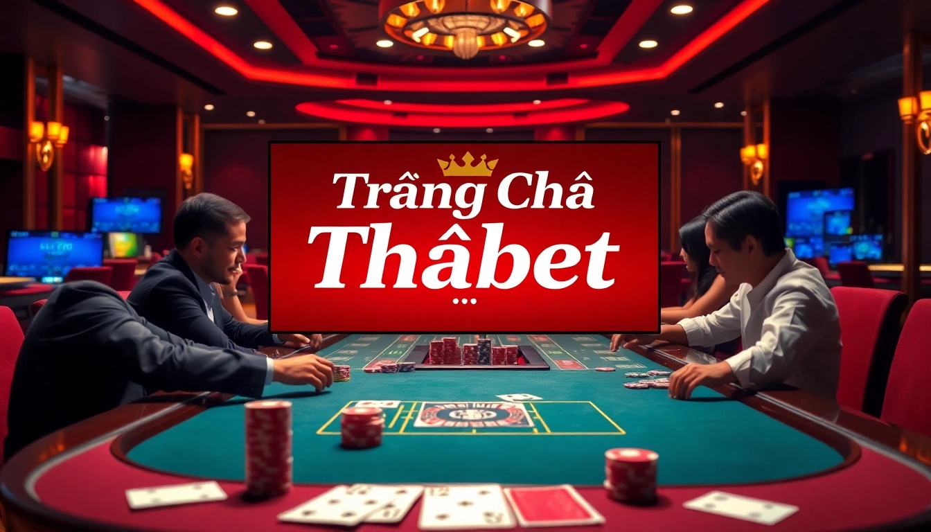 Engaging poker scene at trang chủ thabet depicting intense gambling strategies with chips and cards.