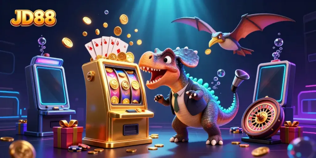 Experience a thrilling jackpot event at JD 88 with vibrant cartoons and casino excitement