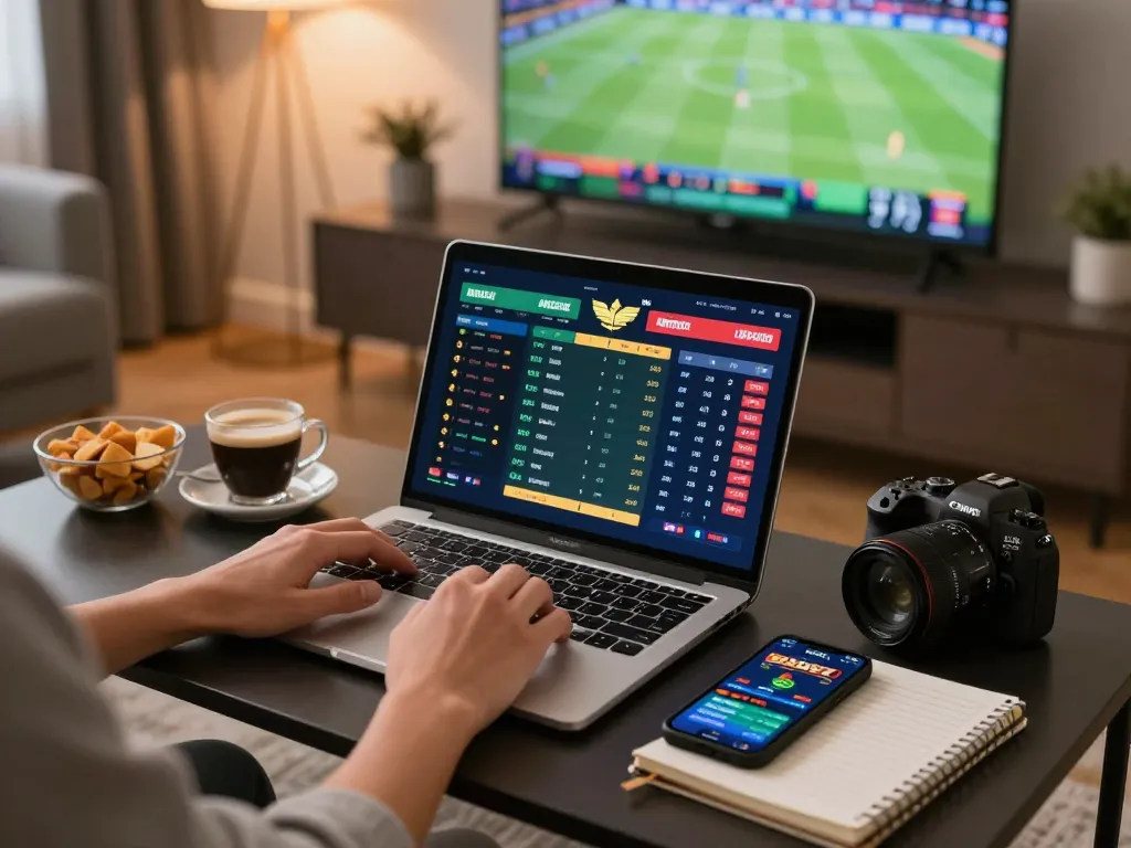 Engaging sports betting moment at gem88 with live odds displayed on laptop and strategic focus on gameplay.