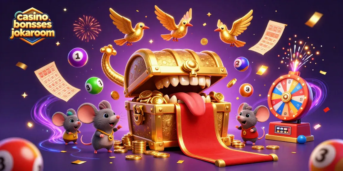 Immersive scene portraying casino bonuses jokaroom with a vibrant treasure theme and gambling elements.