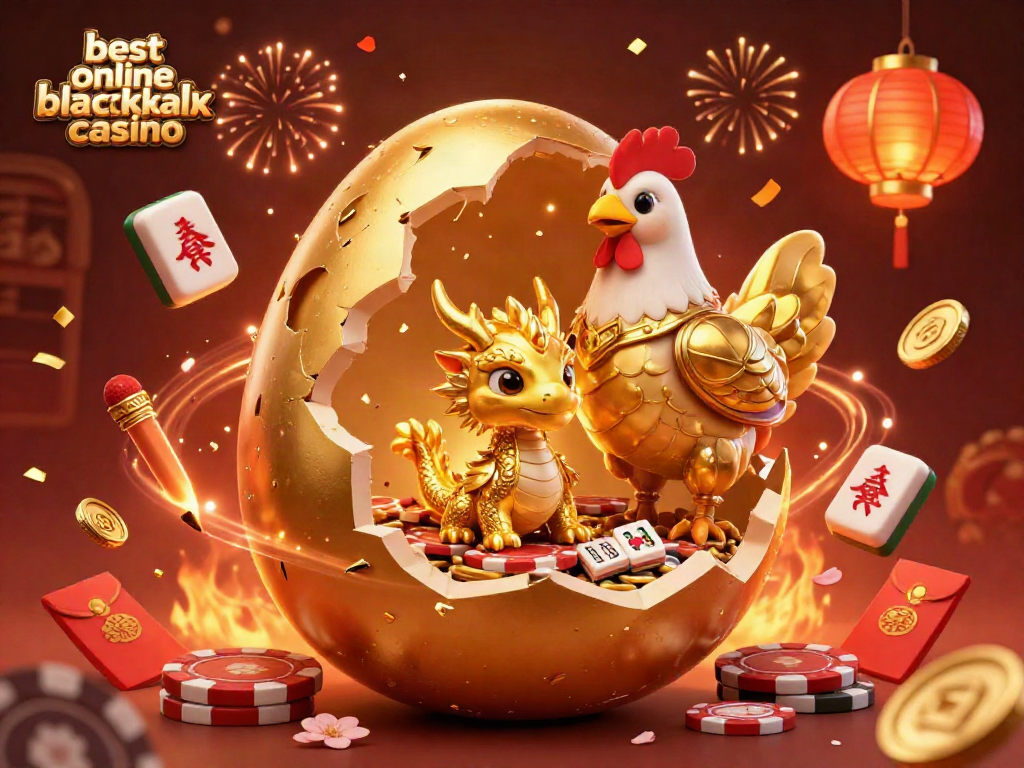 Engage with the best online blackjack casino in a festive 3D scene featuring golden game elements and celebratory elements.