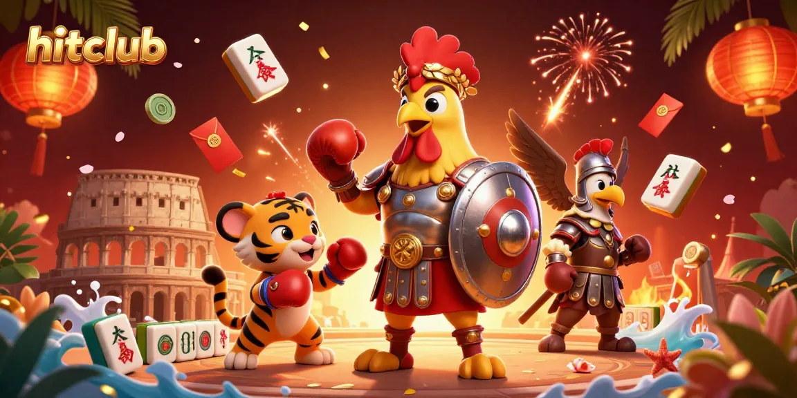 Experience the thrill of gaming with hitclub's vibrant 3D illustration of a rooster gladiator in a casino arena.