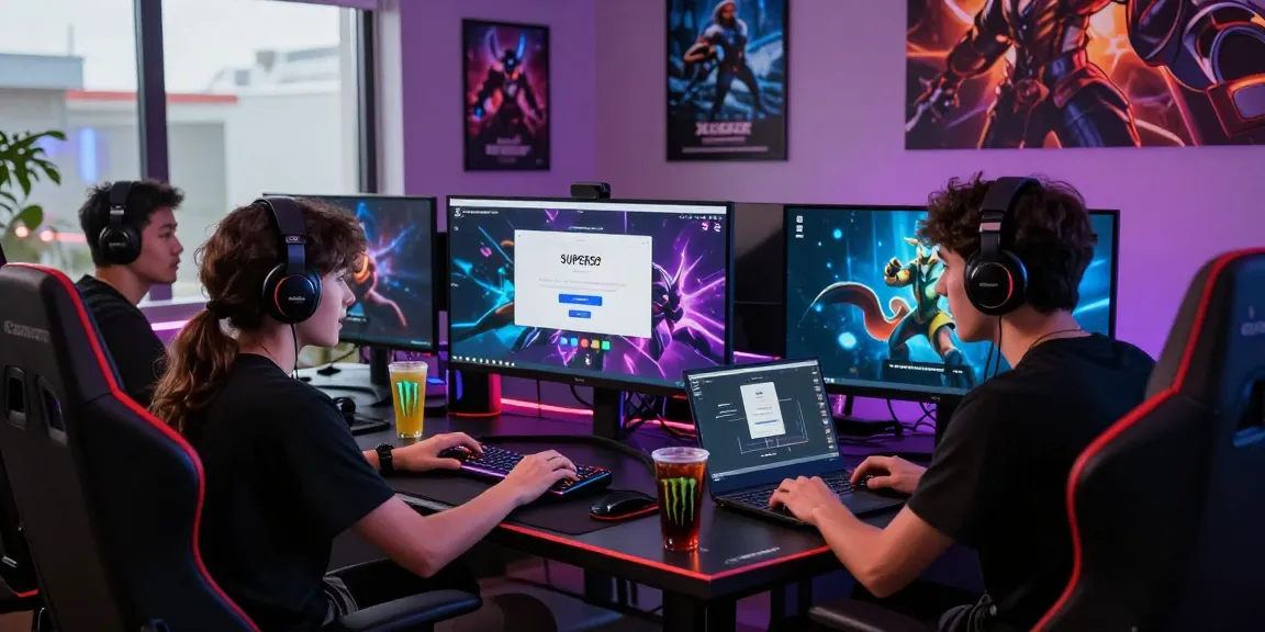 Proses Super59 login oleh para gamer di ruang permainan modern yang cerah