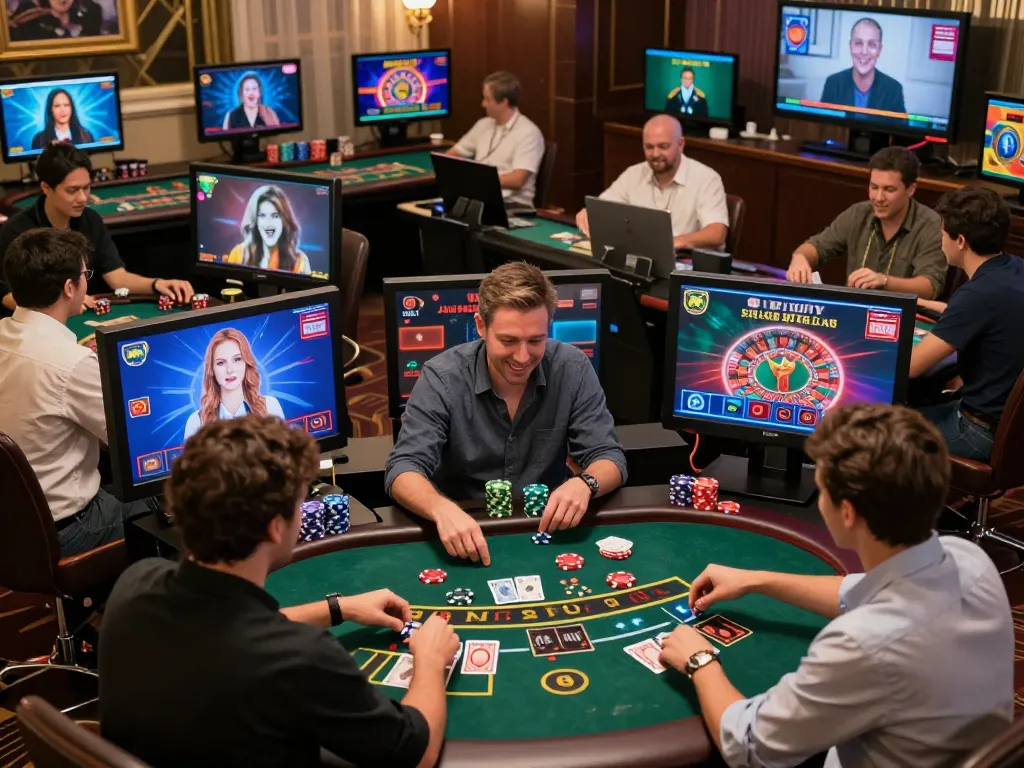 Players strategizing and betting in a dynamic mb66 online casino environment with vivid graphics.