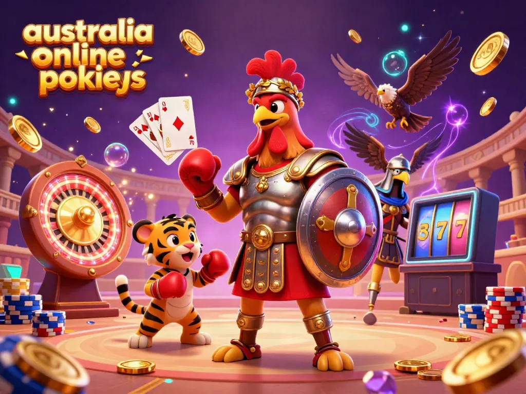 Experience the thrill of australia online pokies with vibrant characters and sparkling casino elements in a dynamic scene.