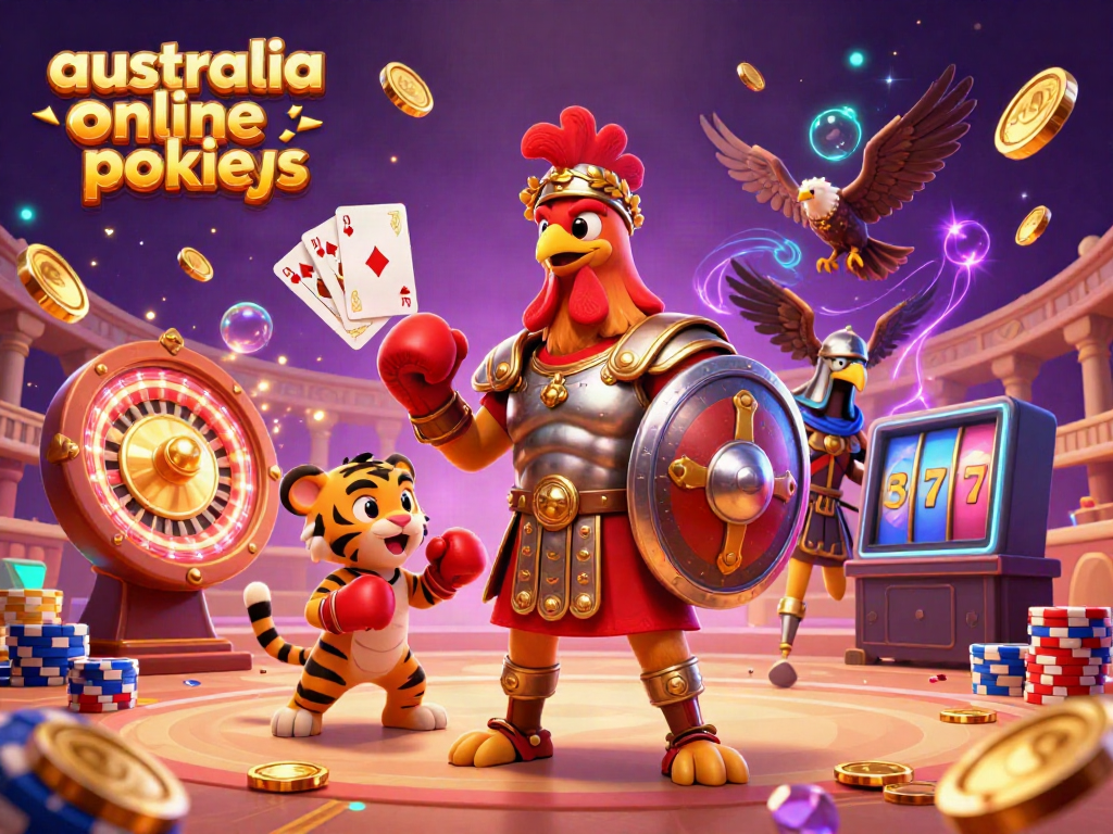 Experience the thrill of australia online pokies with vibrant characters and sparkling casino elements in a dynamic scene.