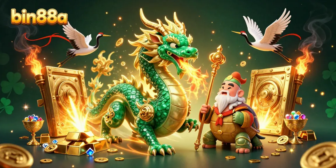 Experience the excitement of bin88a with a majestic dragon and lucky symbols in an ultra-detailed 3D illustration.