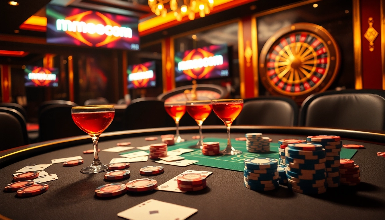 Exciting casino scene featuring poker and mmoocom immersive gaming experience, highlighting luxury and thrill.