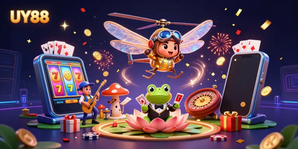 Experience thrilling gameplay at UY88 with a vibrant 3D casino scene.