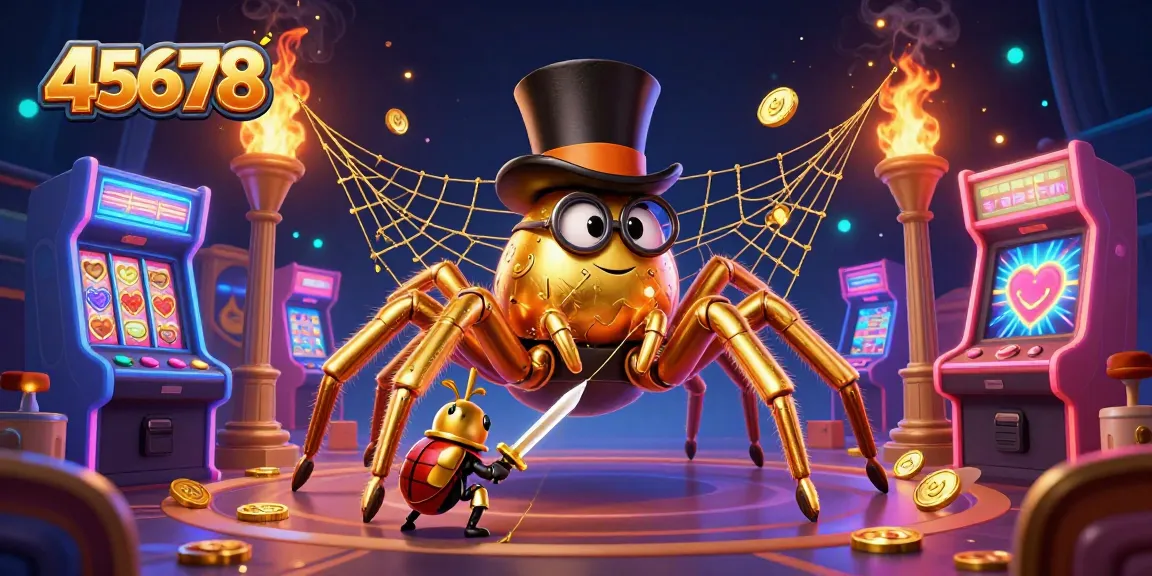 45678 engages players with a golden tarantula and beetle knight in a vibrant casino scene.