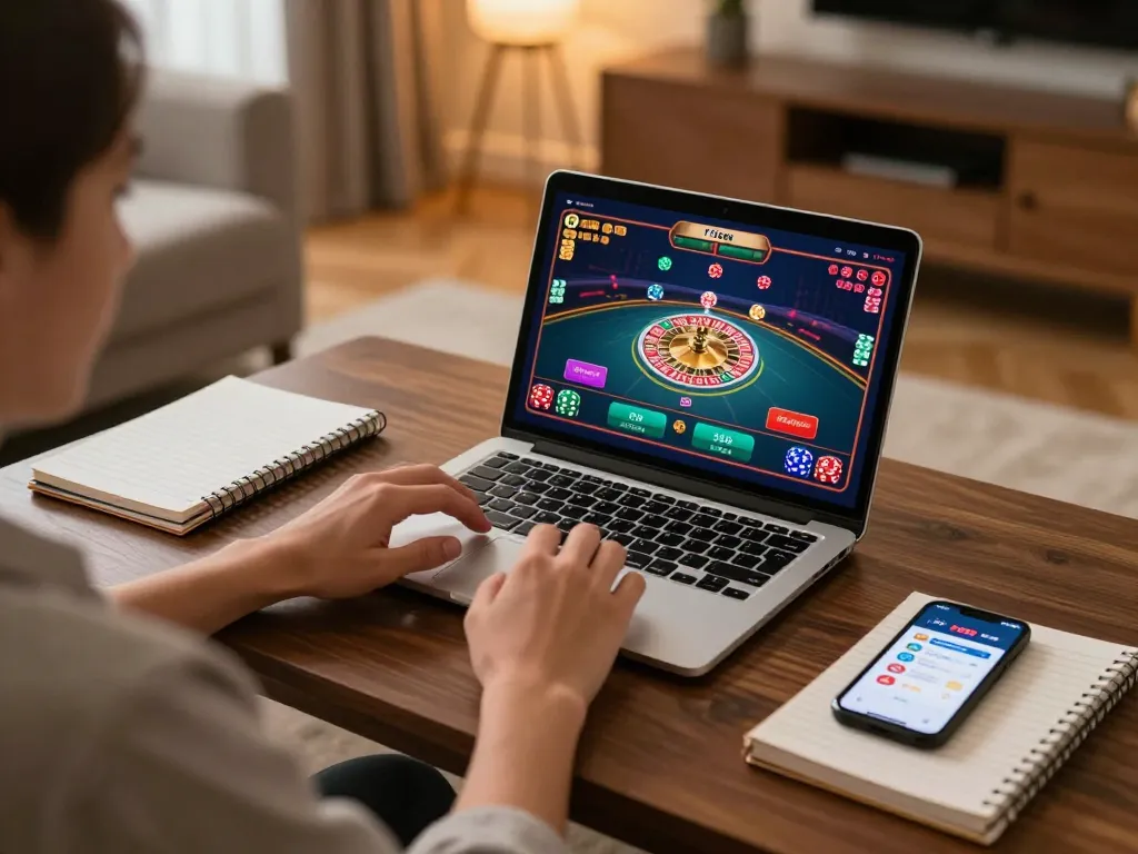 Experience F168 VIP with an engaging online roulette game in a cozy home setup.