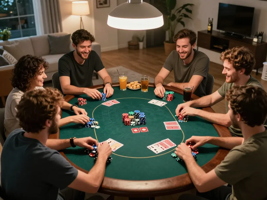 Friends enjoying a lively poker game at home, showcasing https://soikeo.com.mx/ strategic gameplay and social interaction