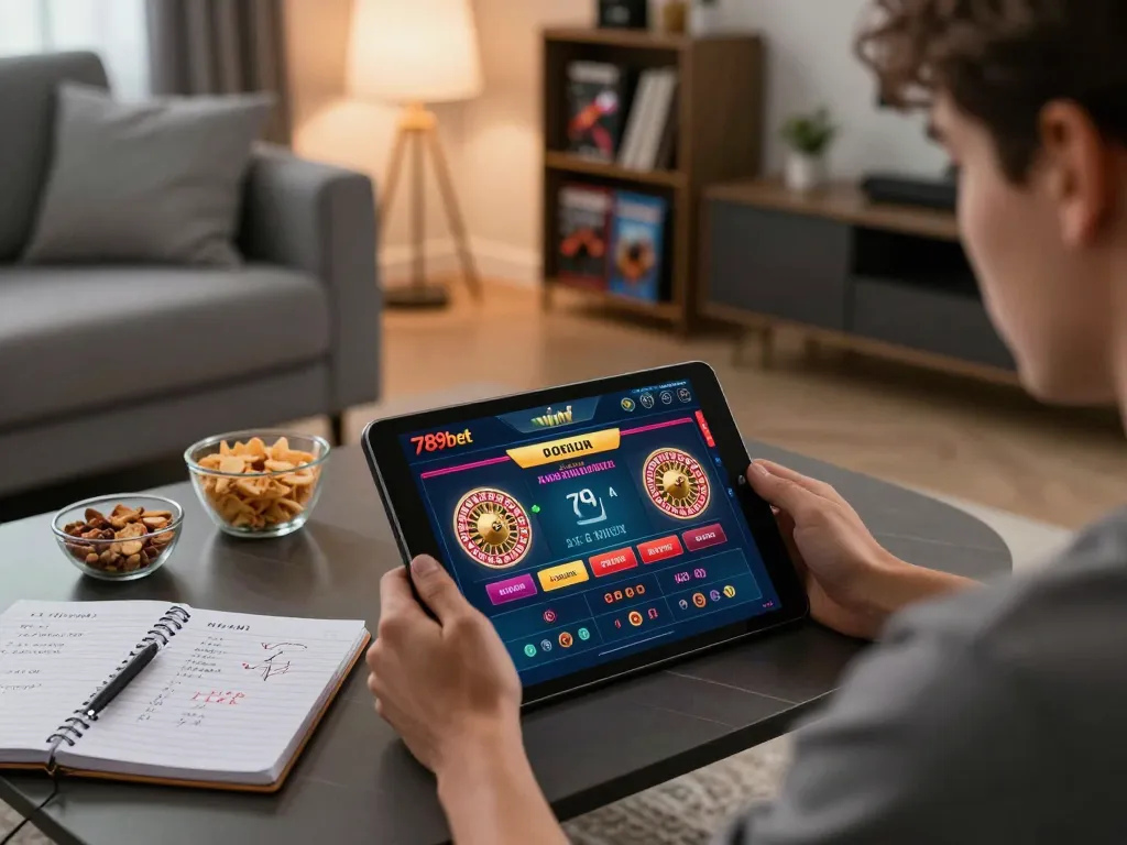 Engaging tablet gaming experience on 789bet showcasing strategic betting options in a cozy home.