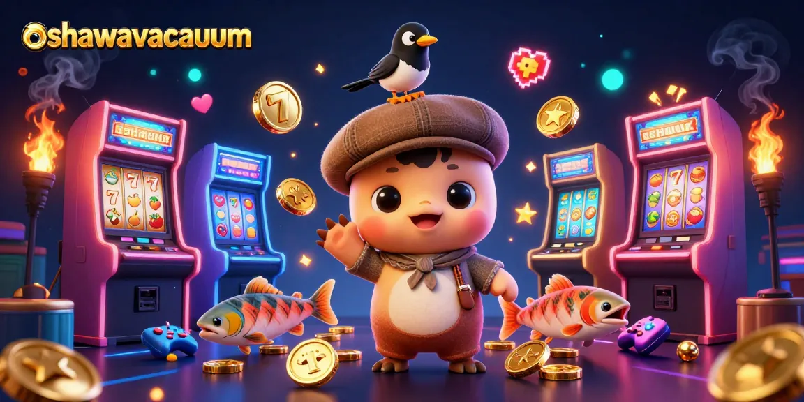 Engage in thrilling casino action with oshawavacuum's vibrant slot machines and playful characters.
