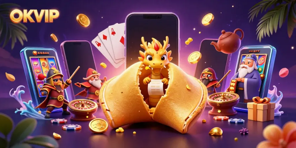 Engage in thrilling gameplay at OKVIP with dynamic casino elements and magical illustrations.