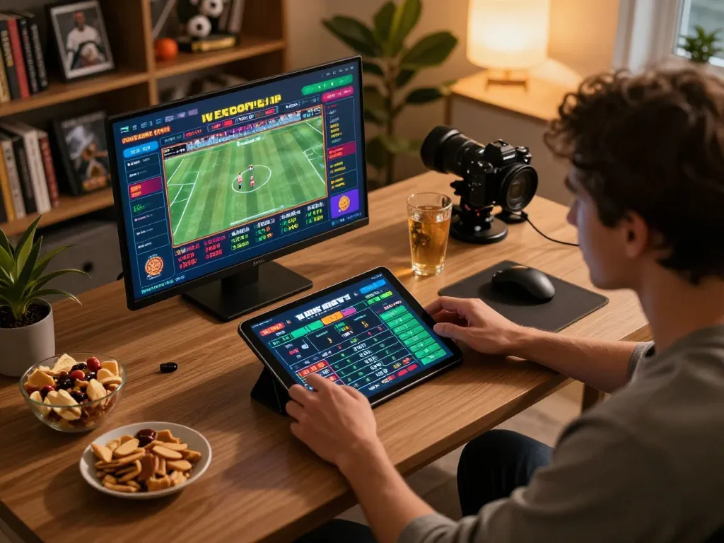 Engaging in online sports betting via bl555 with live odds displayed on a tablet.