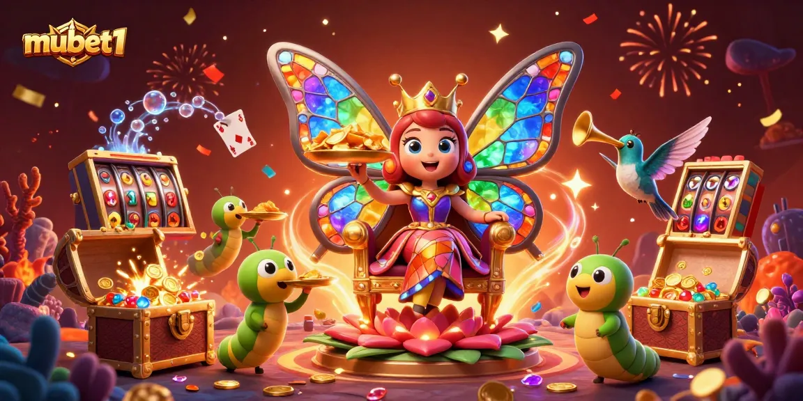 Join the exciting adventure at mubet1 with the butterfly queen and treasure-filled casino scene.